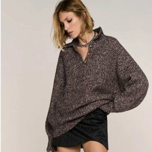 Zara OVERSIZED POLO COLLAR KNIT SWEATER  BROWN. New With Tags.